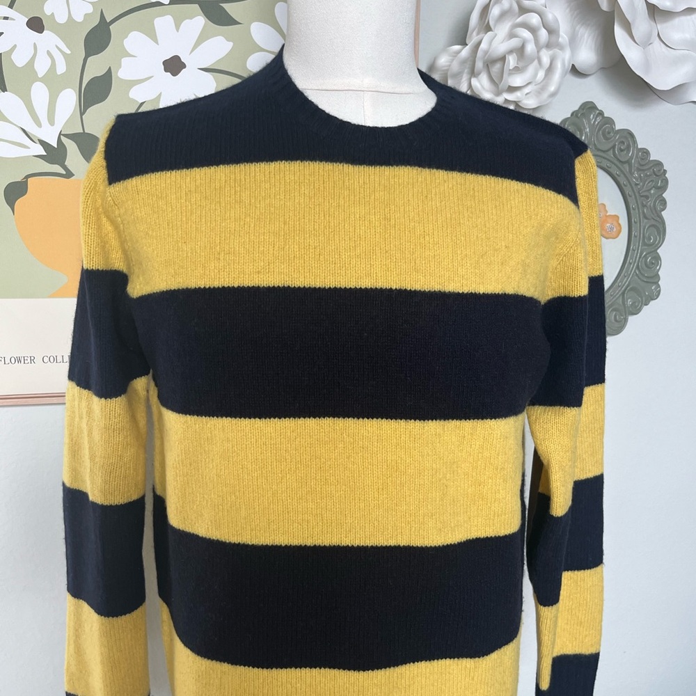 Ralph Lauren Men's Yellow and Black Striped Crewneck Sweater
